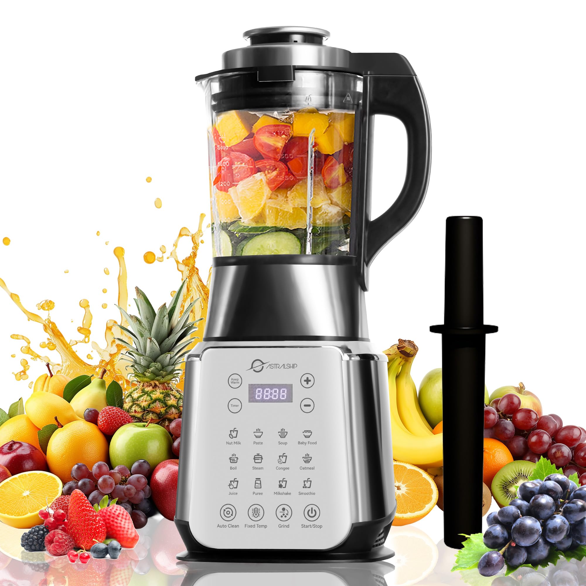 Premium Stainless Steel Glass Blenders for Kitchen – 1500W Motor, 9 Adjustable Speeds, 14 Pre-Programmed Functions, BPA-Free Glass Jar, Nut Milk, Smoothies, Soups, Baby Food, One-Touch Auto Clean