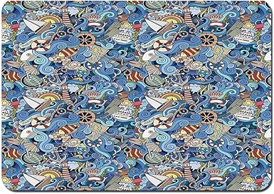 YANAIX Badematten,Abstraktes Muster Muscheln Seepferdchen Korallen