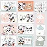 Decorably 24 Pack 6x4in Elephant Thank You Cards with Envelopes and Stickers, 8 Adorable Designs for Kids, Friends, Loved Ones, Blank Inside - Children's Party, Baby Shower, Birthday, Gifting, Mailing
