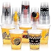 GuassLee 50 Race Car Birthday Party Decorations, 12Oz Checkered Flag Racing Party Disposable Plastic Cups for Boys Fast One Two Birthday Car Party Favors Supplies