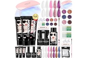 Morovan Poly Gel Nail Kit: 1OZ Poly Gel Extension Nail Polish Kit with U-V Light Poly Nail Gel Kit with Slip Solution Base Coat