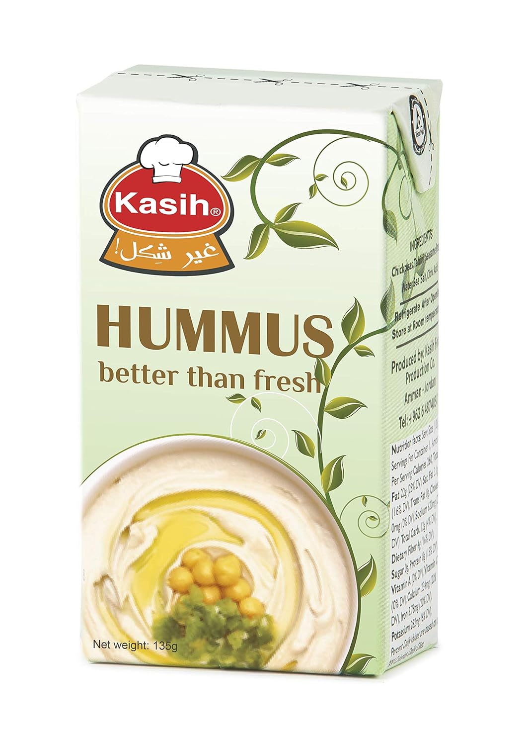 Kasih Hummus 135g (Paquete de 48) Vegano Garbanzo y Tahine ...