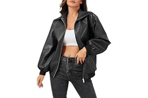 KWSTAIN Leather Jacket Women Vintage Washed Faux Oversized Casual Motorcycle Biker Bomber Coats With Pockets 2025 Y2K Trendy