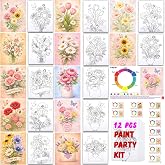 12PCS 8x10IN Pre Drawn Canvas to Paint for Adults Family‌ Paint Party | Includes Reference Images And Color-Mixing Examples.Canvas With Drawing Ready To Paint for Adults Art Gift