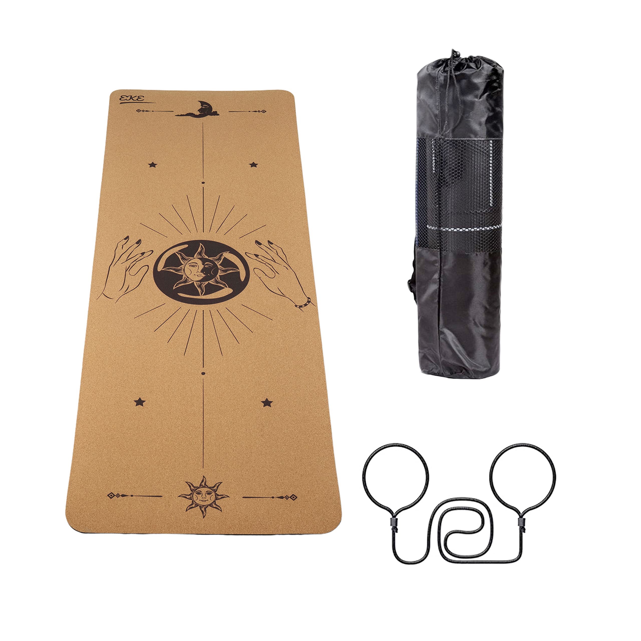 EKE 7mm thickness Cork Yoga Mat with Invisible Alignment Lines- Non-Slip Sweatproof Surface - 100% Recycleable Materials - Eco Friendly - Made of Cork & TPE - Ideal for Hot Yoga