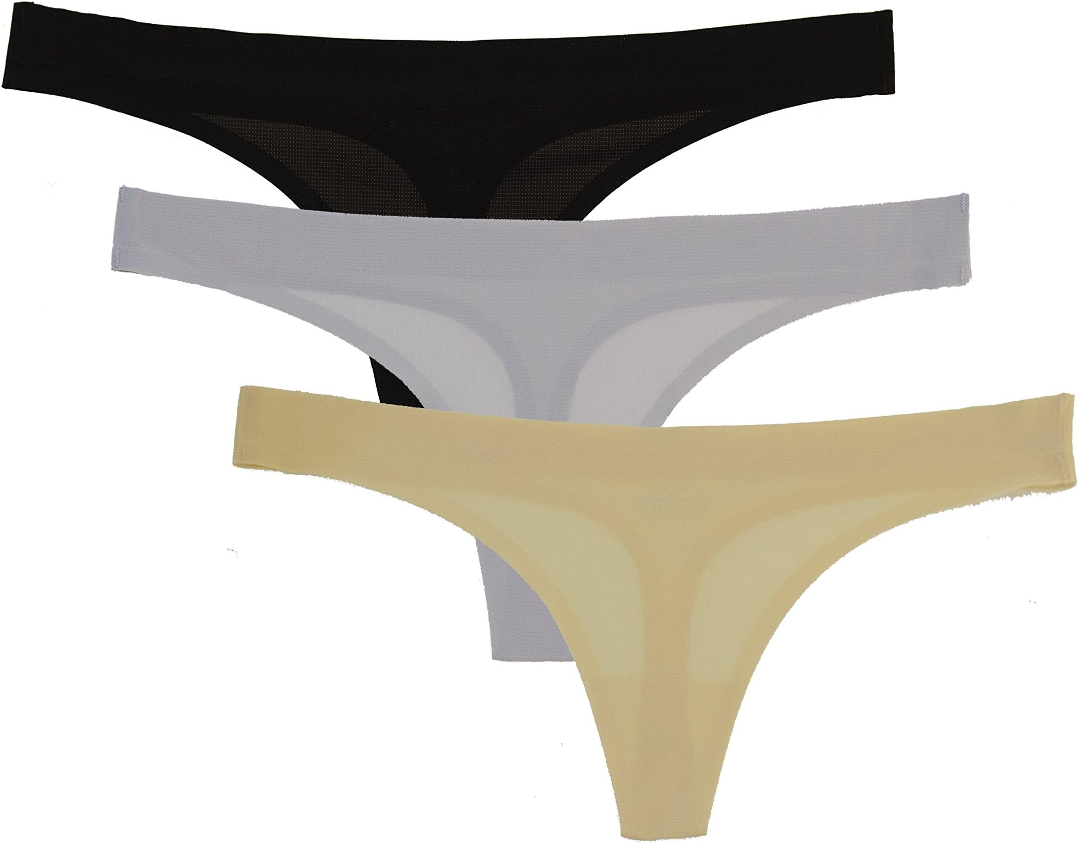 Erica Womens Breathe Seamless Thongs Underwear Ultra Lightweight Sports Panties - 3 Pack (Black/Grey/Nude, S)