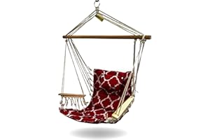 BACKYARD EXPRESSIONS PATIO · HOME · GARDEN Hammock Chair Hanging Rope Swing, *12 Patterns, Quality Comfortable and Breathable Fabric - Indoor/Outdoor - Red Geometric Pattern