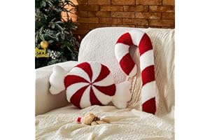 Uvvyui Christmas Pillows Candy Pillows Set of 2 Cute Candy Cane Decoration Winter Throw Pillow Aesthetic Room Decor Candycane Shaped Cushion for Xmas Holiday Party Favor Gift