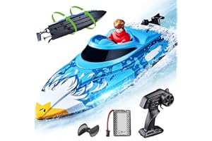 BEZGAR RC Boat, 12 inch Self-Righting Remote Control Boat for Kids and Adults, 25 KPH Fast RC Speed Boats with 700mAh Battery, Ideal Waterproof Toy for Lakes & Pools - HJ822 Blue
