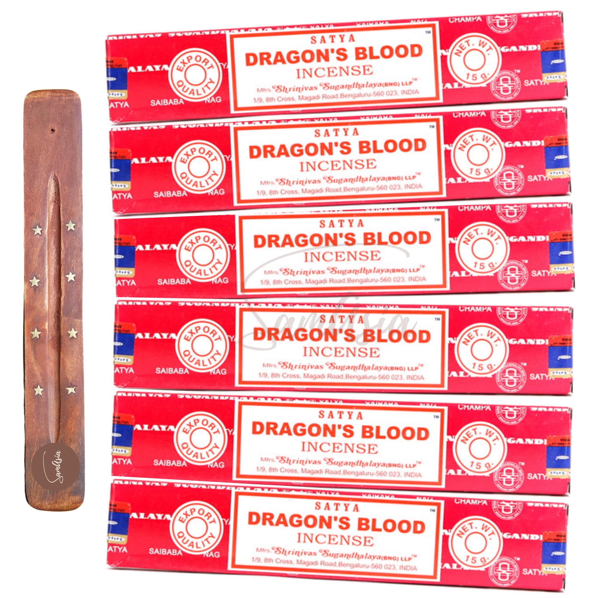 Satya Nag Champa Dragons Blood Incense Sticks | x6 pack | with SAMASIA incense sticks holder | Used for Aromatherapy, Spa, Yoga, Weddings, Meditation, Healing, Positivity and Relaxation