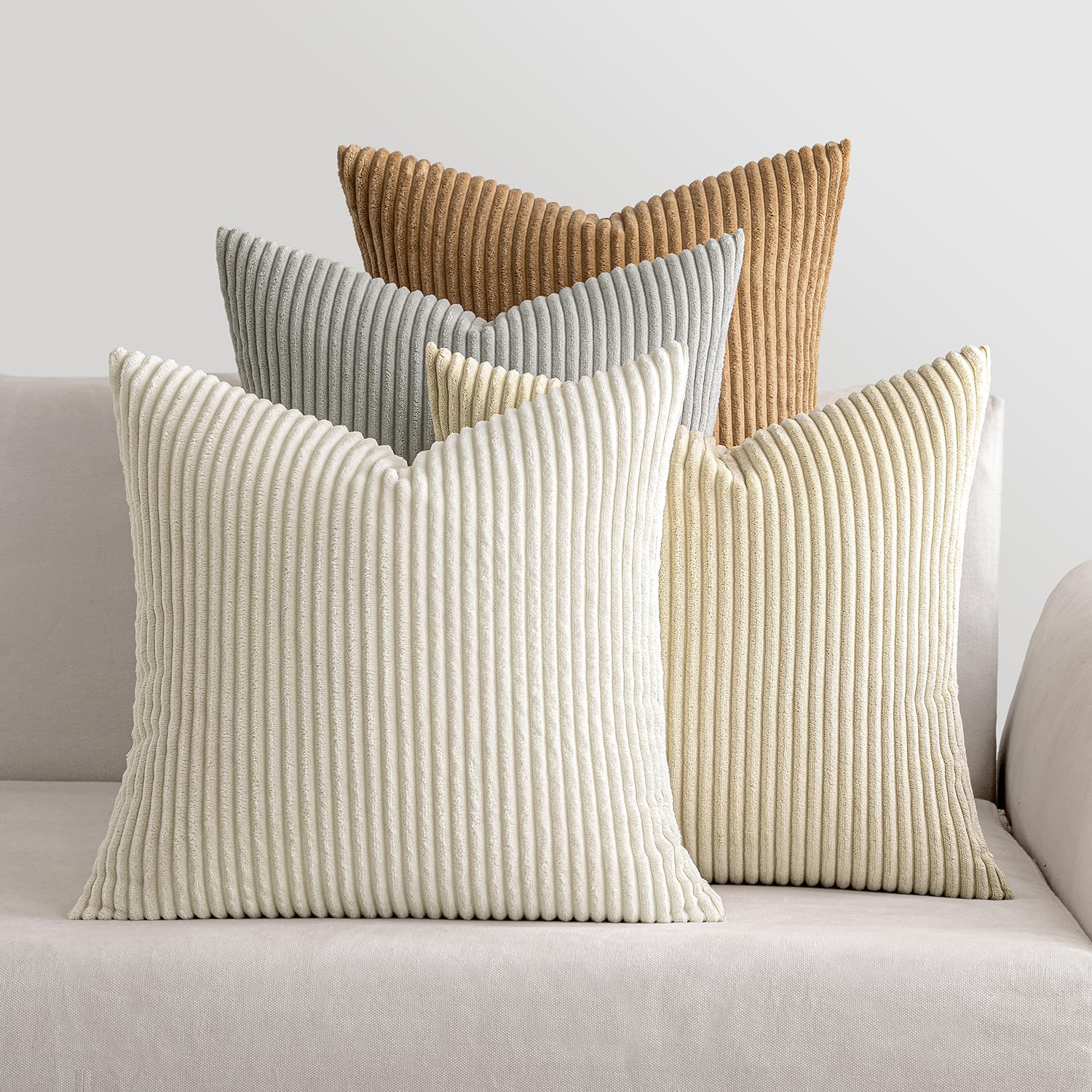 MIULEE Corduroy Cushion Covers Soft Decorative Square Throw Pillow Covers Cushion Soft Pillowcase Striped Pack of four for Home decor Sofa 40cm x 40cm,16x16 Inches Grey brown series — image 1