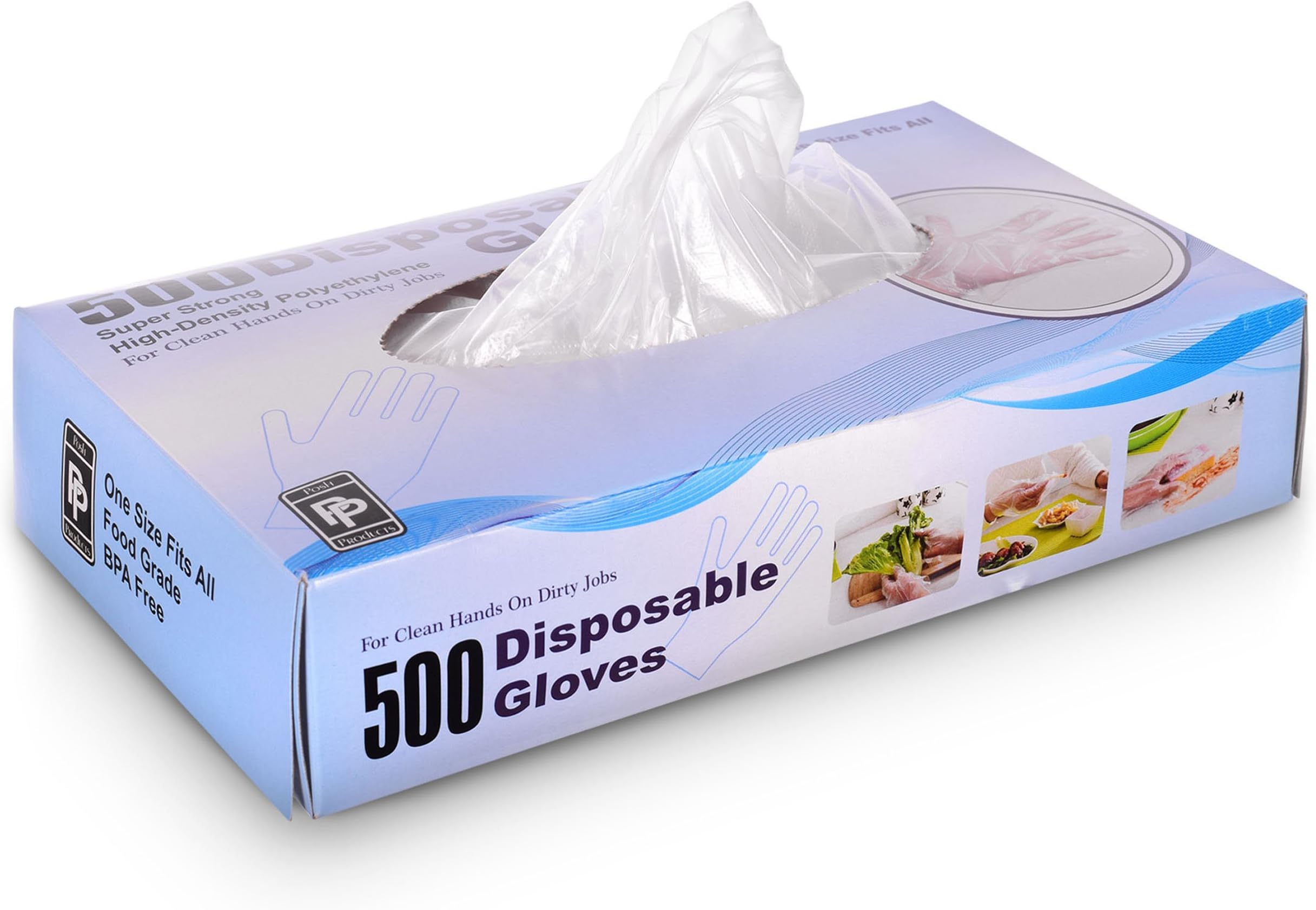 Disposable Poly Gloves, One Size Fits All, 500 ct, Great for Food Preparation, Latex Free, BPA Free Vinyl Gloves