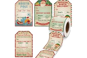 ZONON 200 Pcs from Santa Claus Christmas Gift Tags Stickers Roll 2.3 x 3.34 Inch Christmas Label Sticker Labels North Pole Tags from Santa Self Adhesive for Gifts Wrapping for Xmas Party Decor(Light Color)