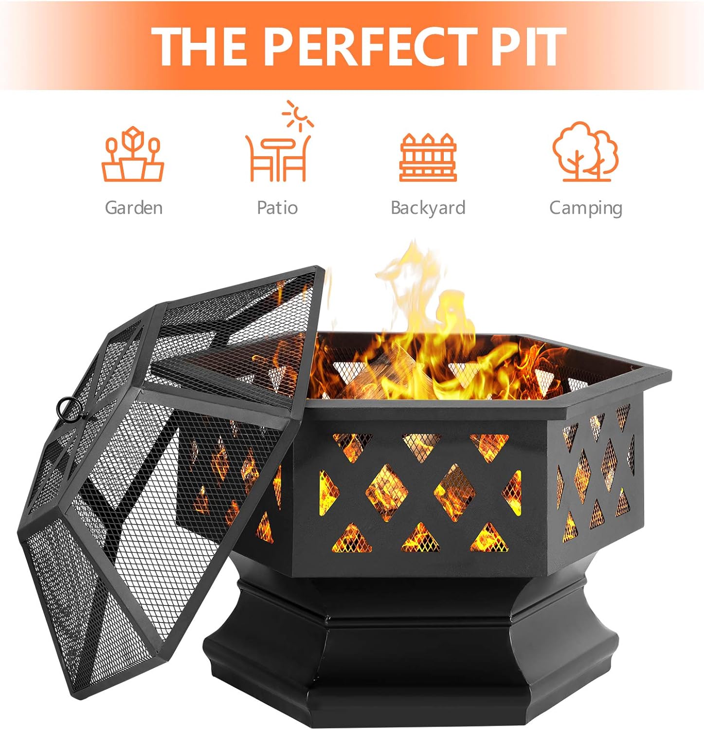Amagabeli Fire Pit Outdoor Wood Burning Firepit Firebowl Fireplace Poker Spark Screen Retardant Mesh Lid Extra Deep Large Square Outside Backyard Deck Heavy Duty Metal Grate Rustproof Black : Garden & Outdoor