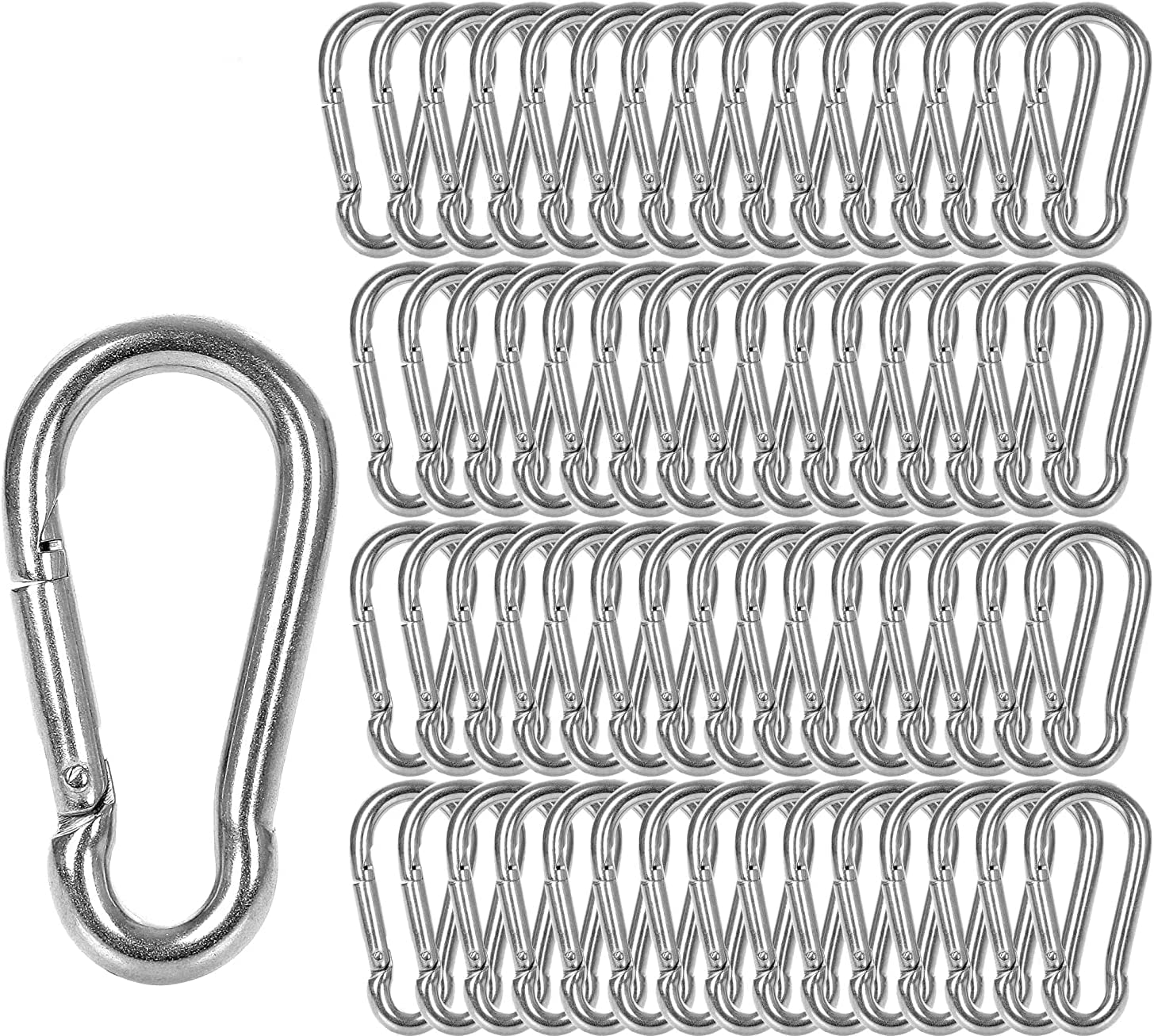 FWEEK 60 Pack M6 Spring Snap Hook Carabiner,Heavy Duty Carabiner Clip D Ring Locking Carabiners for Outdoor Camping, Swing, Hammock, Hiking, Sliver (500Lbs Capacity)
