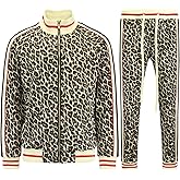 G-Style USA Men's Leopard Track Suit Set with Drawstring Waistband ST567 - Brown - 5X-Large