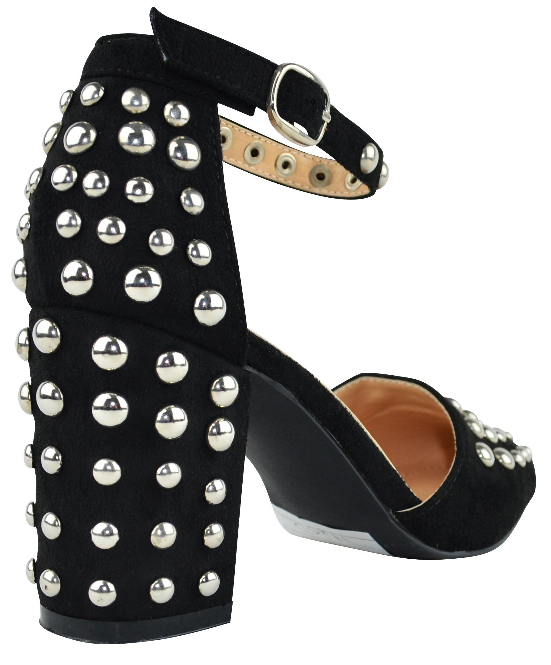 Chase & Chloe Women's Closed Toe Studded Chunky Block Heel Party Pump (7 B(M) US, Black) - Image 4