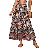 Seta T Women's Bohemian Long Skirts High Waist A Line Maxi Skirts Flowy Vacation Floral Summer Skirt