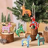 Pinkunn 6 Pcs Donkey Christmas Ornaments Mexican Wooden Hanging Pendant Decorative Donkey Figurine Ornament Funny Christmas Decorations for Xmas Tree Party Gift Holiday Decor
