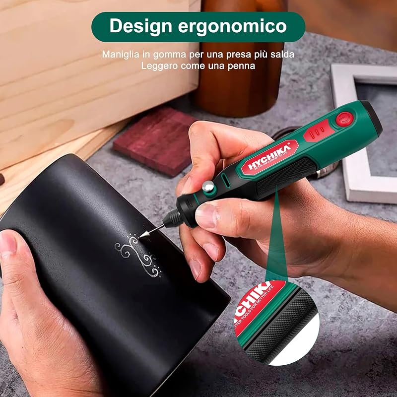 HYCHIKA Mini Trapano,3.6V Utensile Rotante Multifunzione con 89 Accessori per Foratura,Levigatura,Lucidatura,Incisione,Mini Trapano con velocità regolabile e ricarica USB-C,Ideale per piccoli DIY.