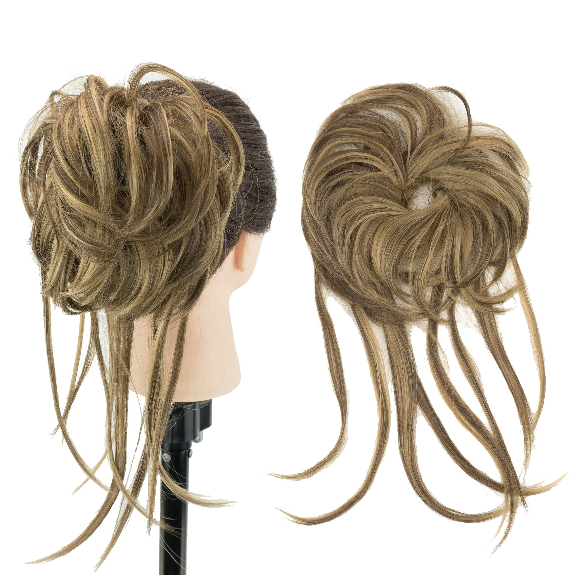 IMISSU 2PCS Messy Hair Bun Piece Updo Long Scrunchies Wrap Ponytail Extension Wavy Hairpieces Chignon Headband (2PCS Brown Copper)