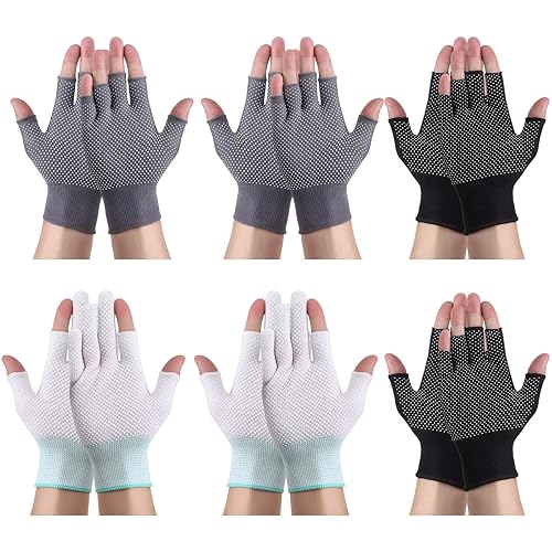 GMHLLES 6 Pairs Fingerless Work Gloves Mens Fingerless Gloves Anti-Slip Suitable for Construction Work Outdoor Sports Activities (Black White Gray)