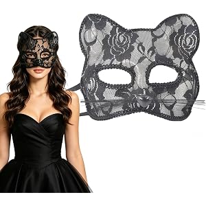 Black Lace Cat Mask Costume Mask for Women Perfect for Halloween Party Carnival and Festival Decor