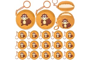 Elecrainbow 15 Pack Beaver Coin Purses with Keyring for Safari Jungle Decor,Castor Favor, Wild Animal Themed Birthday,Anniversary,Khaki