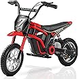 ELEMARA Electric Dirt Bike for Kids,15.5 mph & 150lb Max, 350W Kids Motorcycle with Music & Bluetooth,Chain-Driven Motor, Twist-Grip Throttle & Hand-Operated Rear Brake, 12" Air-Filled Tires-Red
