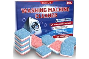 ENTFLHS Washing Machine Cleaner Descaler 30 Pack-Deep Cleaning Tablets For HE Front Loader & Top Load Washer, 3 Layers Safe Wash Eco-Friendly Deodorizer, Clean Inside Drum and Laundry Tub Seal-1Year+ Supply