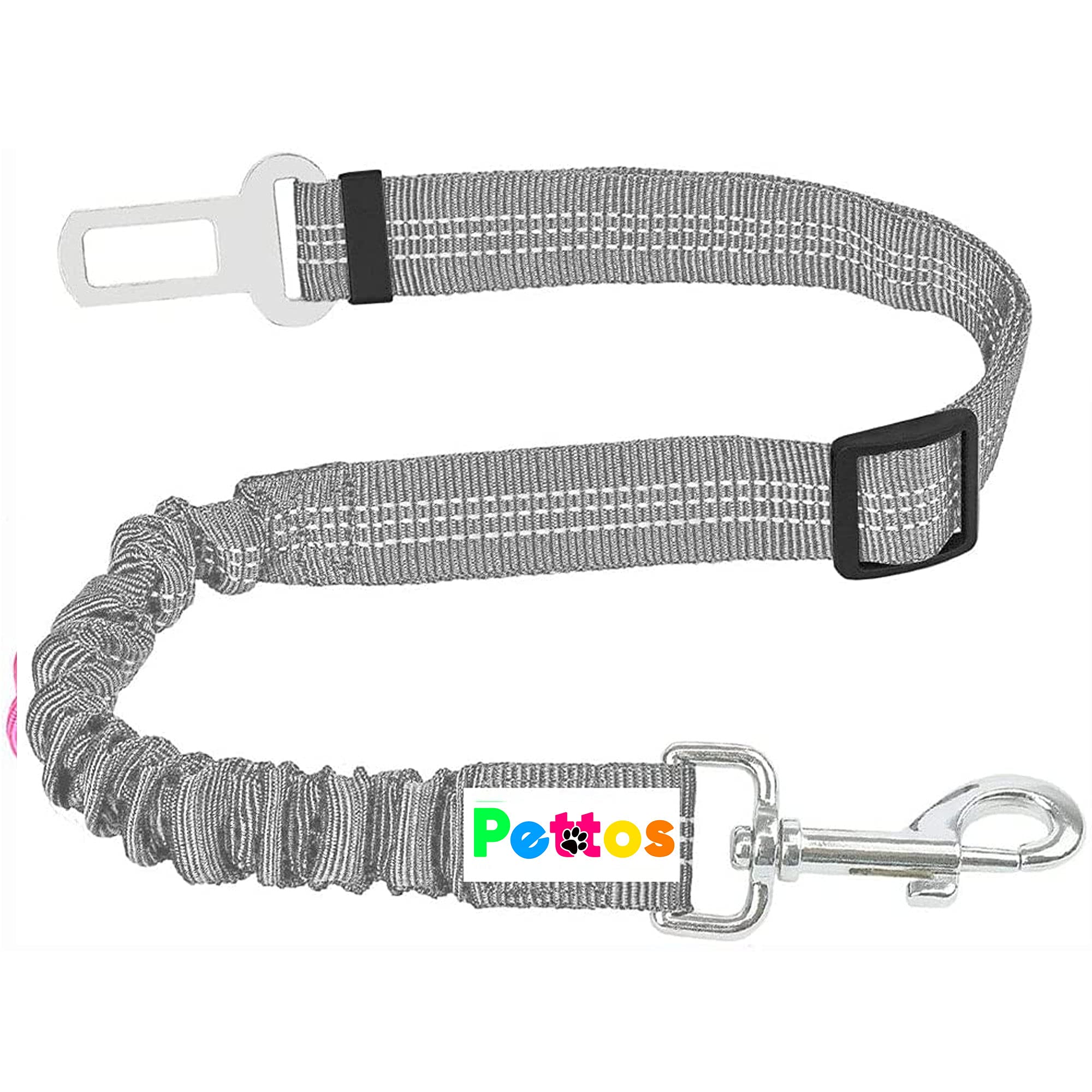 Petto™ Seat Belt for dogs with Anti shock Bungee Buffer One of Important Car Travel Accessories for Dogs Adjustible, Elastic (Grey)