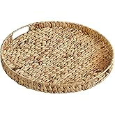 Gurfuy Extra Large Round Ottoman Table Tray with Handles - 19.7" Handmade Wicker Serving Hand Woven Tray for Farmhouse Decorative Oversized Coffee Table Trays Living Room Kitchen Counter Breakfast