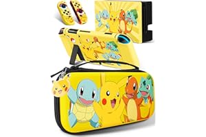 Xcitifun Carrying Case Compatible with Nintendo Switch for Joycon Case & Dock Cover & Travel Bag & Keychain 7 in 1 Accessories Kit Set Switch Protective Carry Cases for Boys Girls Kids - Yellow Animal