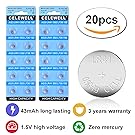 CELEWELL 43mAh 20 Pack LR41 AG3 392 384 Battery with 3 Years Warranty for Watch Toy LED Laser Pointer 1.5v Alkaline Coin Button Cell Batteries