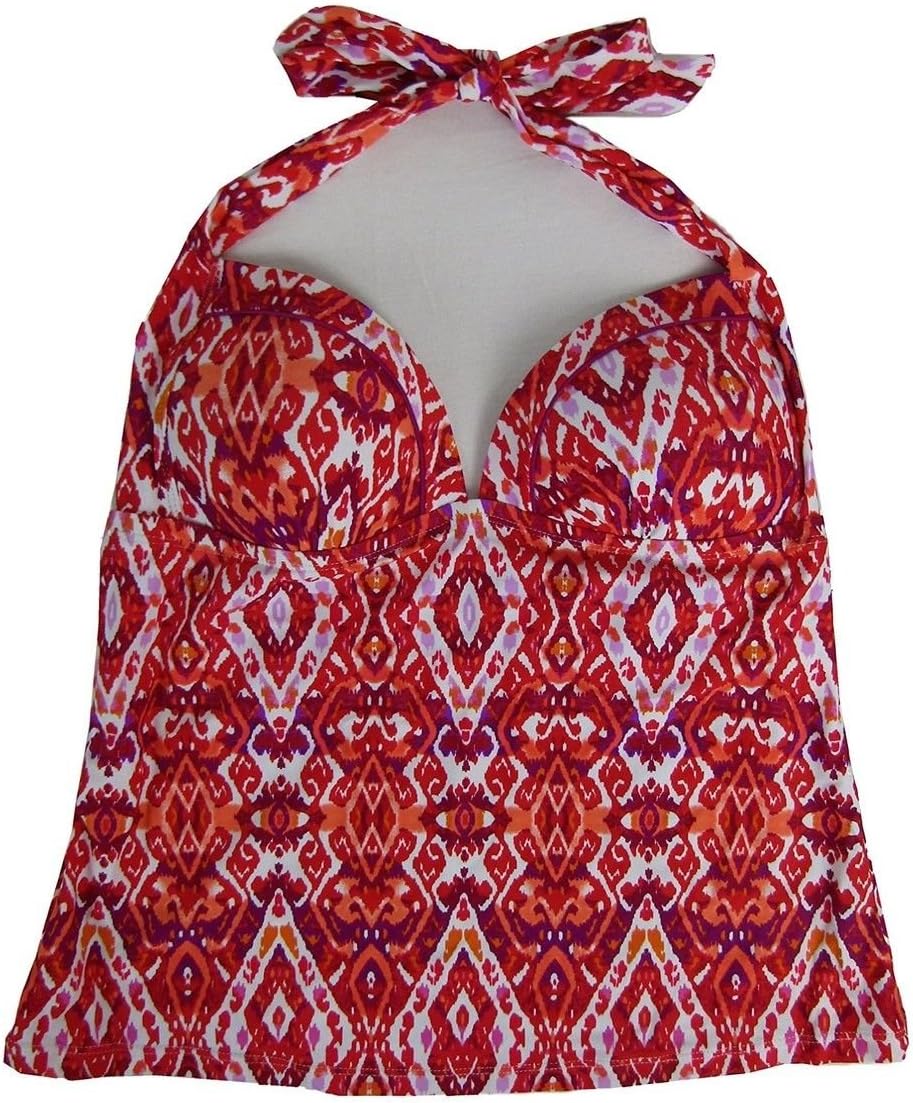 Island Escape Coral Glam Ikat Printed Halter Tankini Swimsuit Top Size: 12