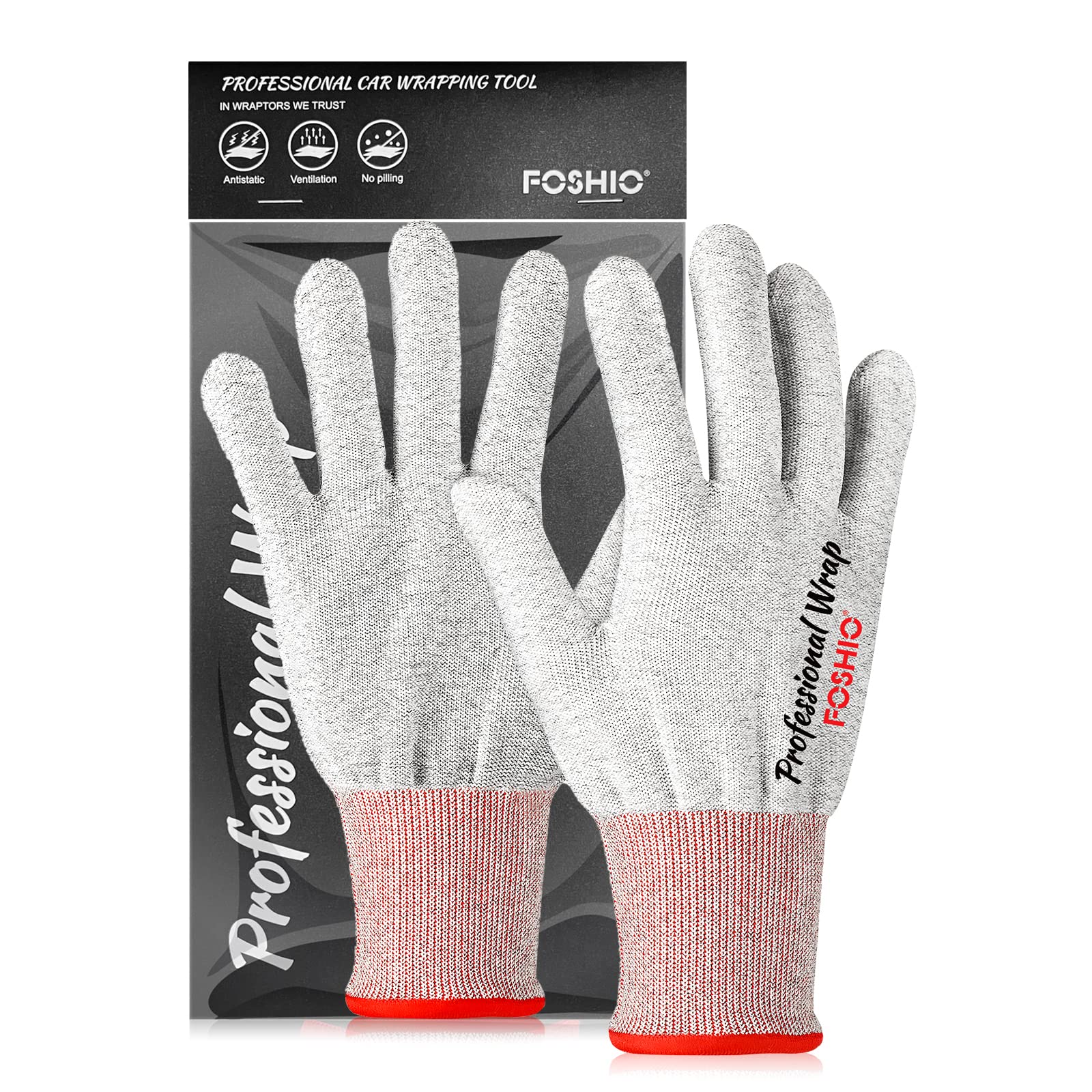Photo 1 of FOSHIO Vinyl Wrap Gloves, Professional Anti-Static Application Gloves, Carbon Fiber Vinyl Wrap Tool Dust-Free Non Slip Working Gloves (1 Pair)