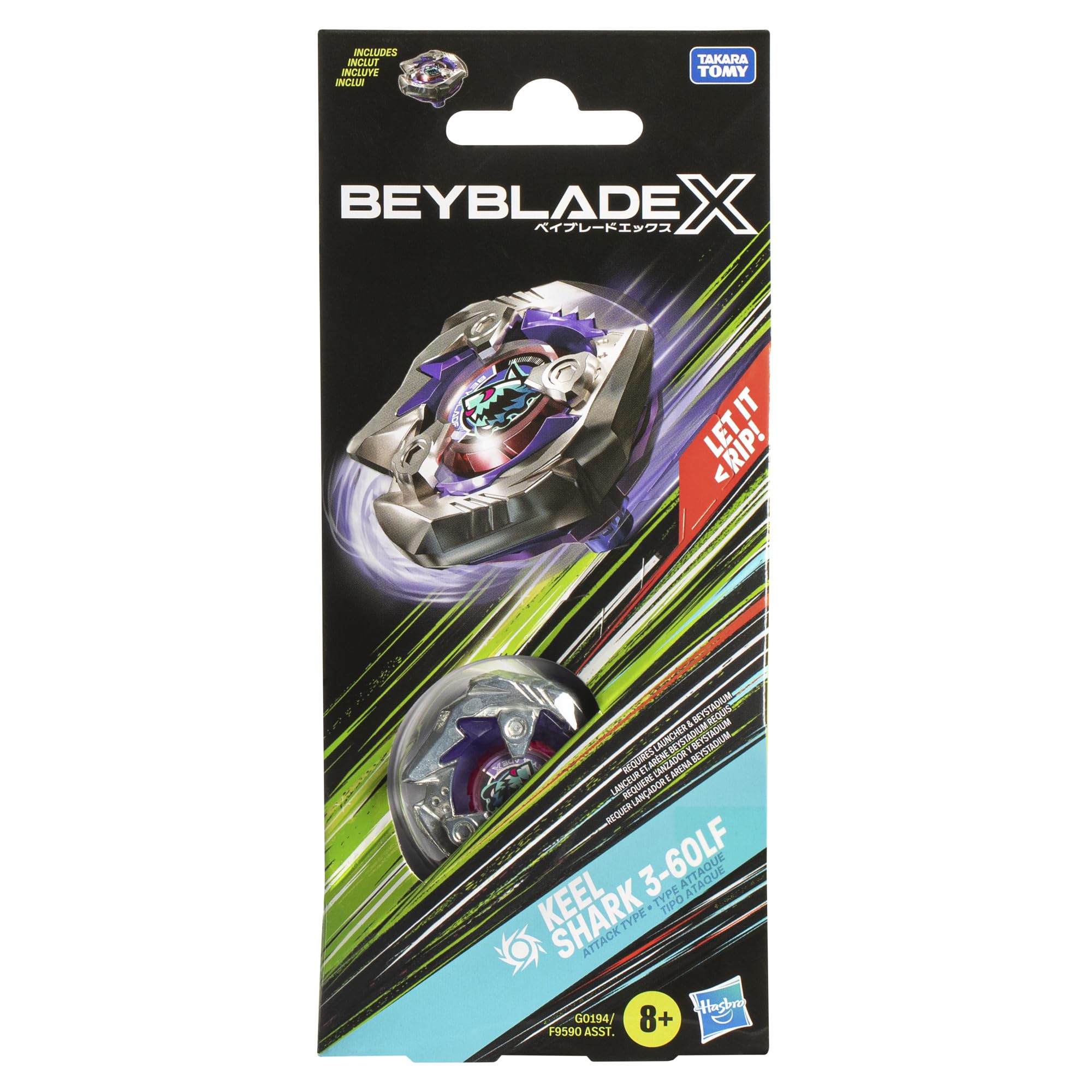 Beyblade X Keel Shark 3-60LF Booster Pack Set with Attack Type Right-Spinning Top; Battling Top Toys for 8 Year Old Boys and Girls