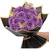 Waipfaru Glitter Roses Bouquet, DIY Lilac Fake Flowers Bouquet, Birthday Gifts for Women Mom, 24 Pcs Rose for Grandma Wife Girlfriend Valentines, Mothers Day, Anniversary, Graduation