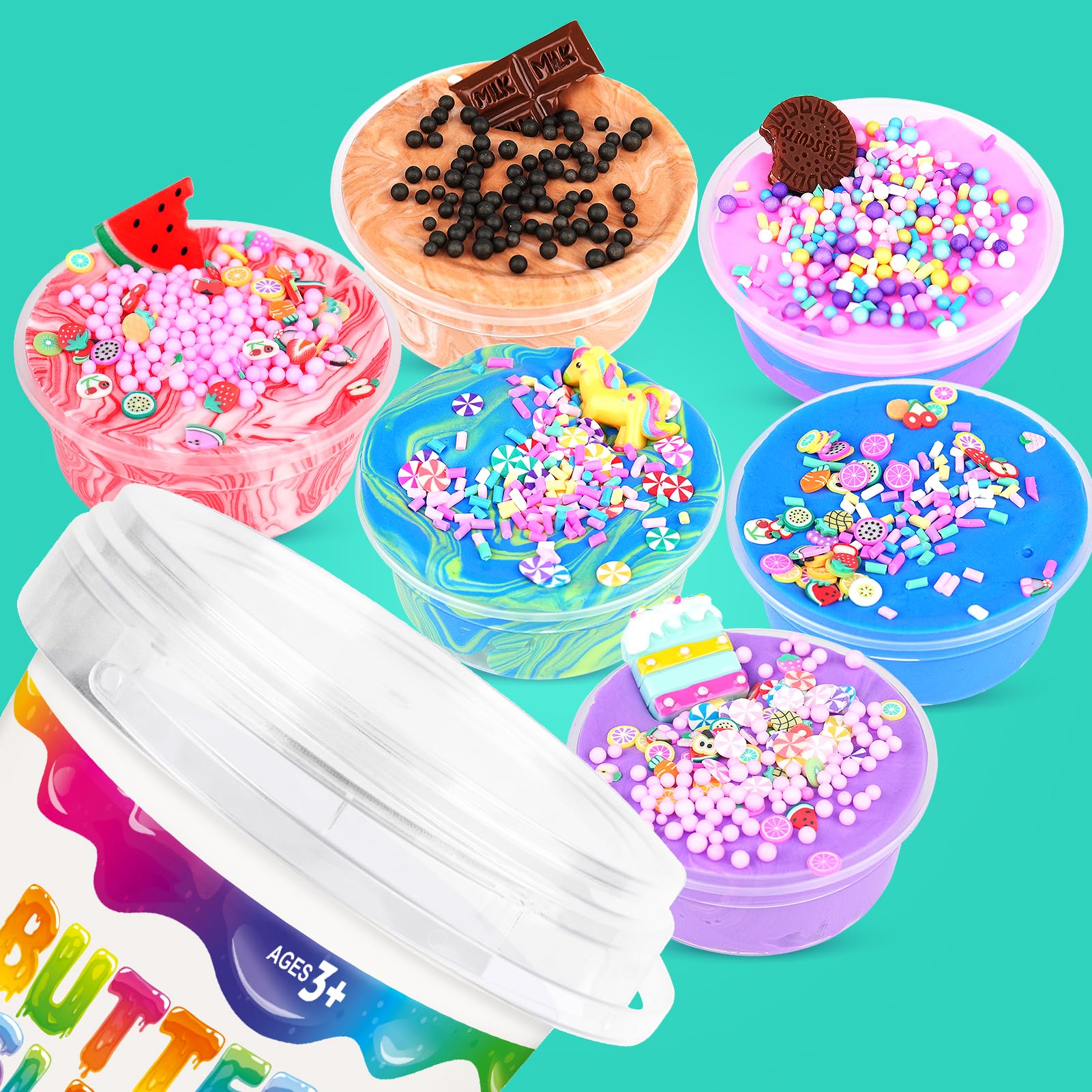 Butter Slime Kit for Girls Big Bucket: 35 FL OZ Non-Sticky and Stretchy Slime - White Premade Butter Slime Making Kits with Add-ins and Small Containers - Fun Birthday Gift for Kids Grils
