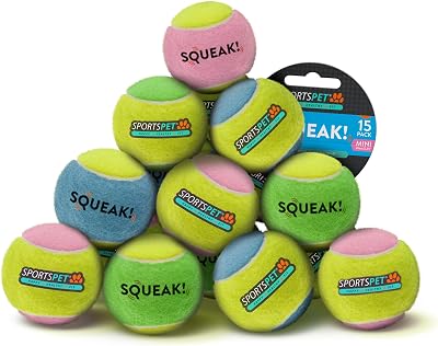 SPORTSPET Mini Squeak Tennis Balls for Dogs Pack of 15 Small Dogs