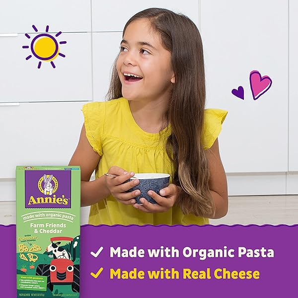 ANNIE’S FARM FRIENDS PASTA SHAPES AND CHEDDAR MACARONI AND CHEESE DINNER WITH ORGANIC PASTA, 6 OZ