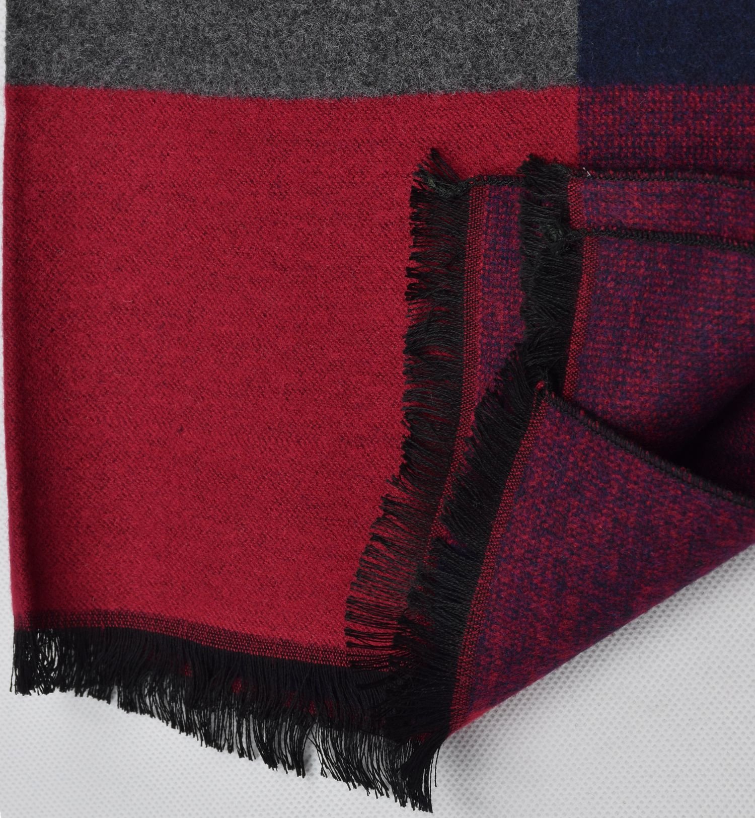 Brushed Warm Soft Cashmere Feel Grey with Navy Frame Men\'s Scarf Cold Winter Extra Long Size