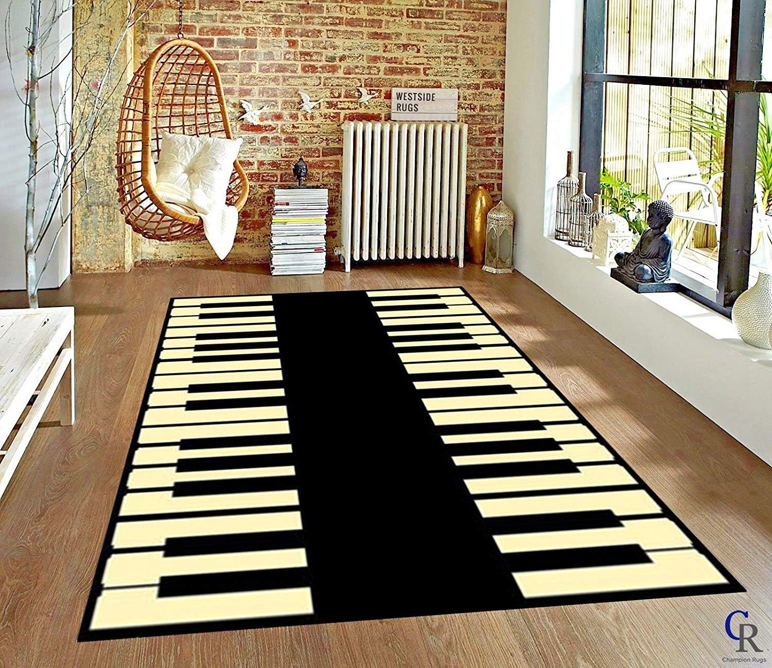 Champion Rugs Piano Area Rug Living Room Carpet Musical