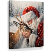 XINCEYWJ Winter Christmas Santa Reindeer Wall Art Decor, Christmas Canvas Art Prints Framed, Cottagecore Winter Xmas Santa Reindeer Pictures Wall Decorations for Home Bedroom Living Room, 11x14 Inches