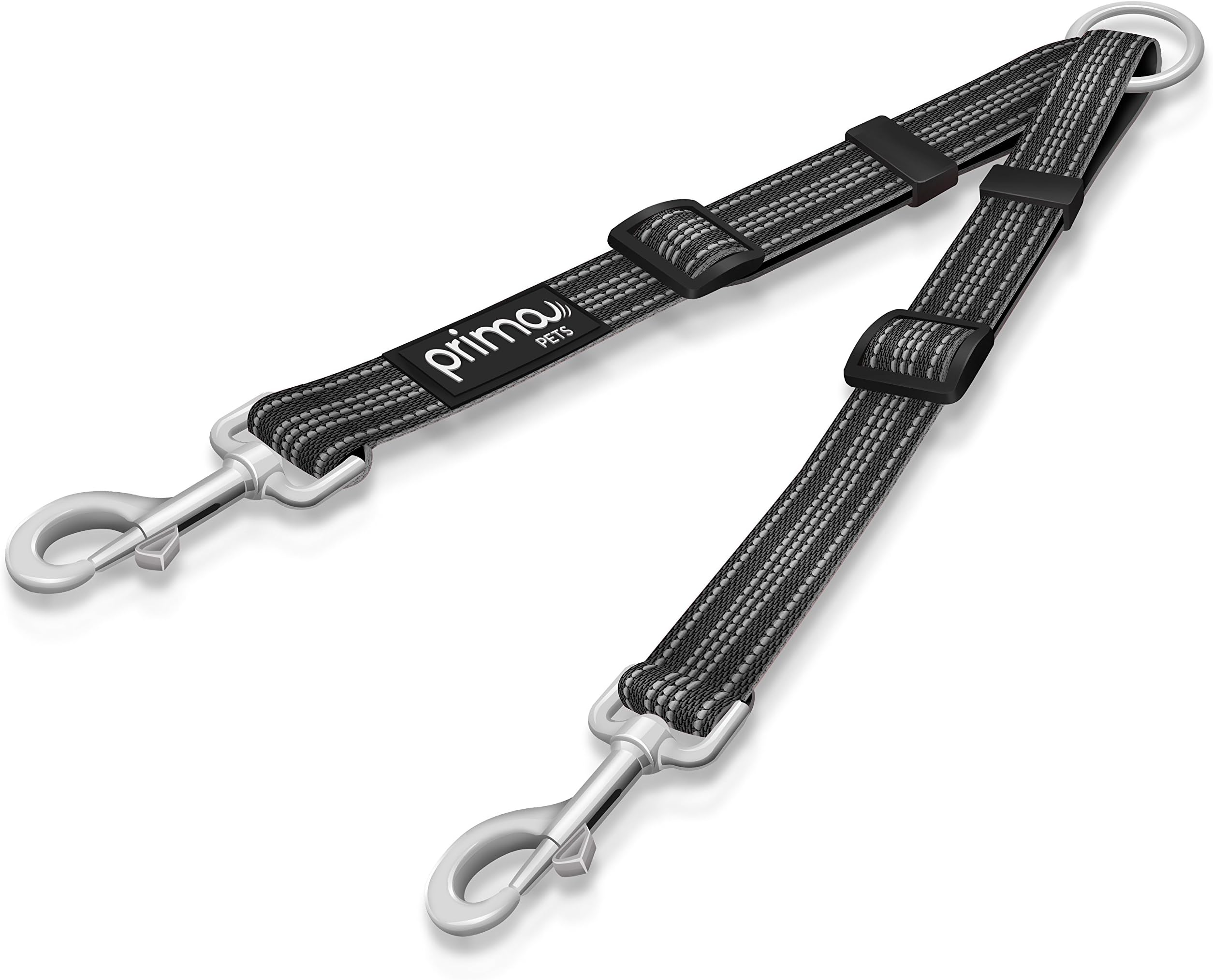 No Tangle Reflective Dog Leash Coupler - Double Dog Walker and Trainer Leash - Two Dogs Adjustable Splitter Lead - Each Side Adjusts 11" to 20" in Length (Large - 1" Width, Black)
