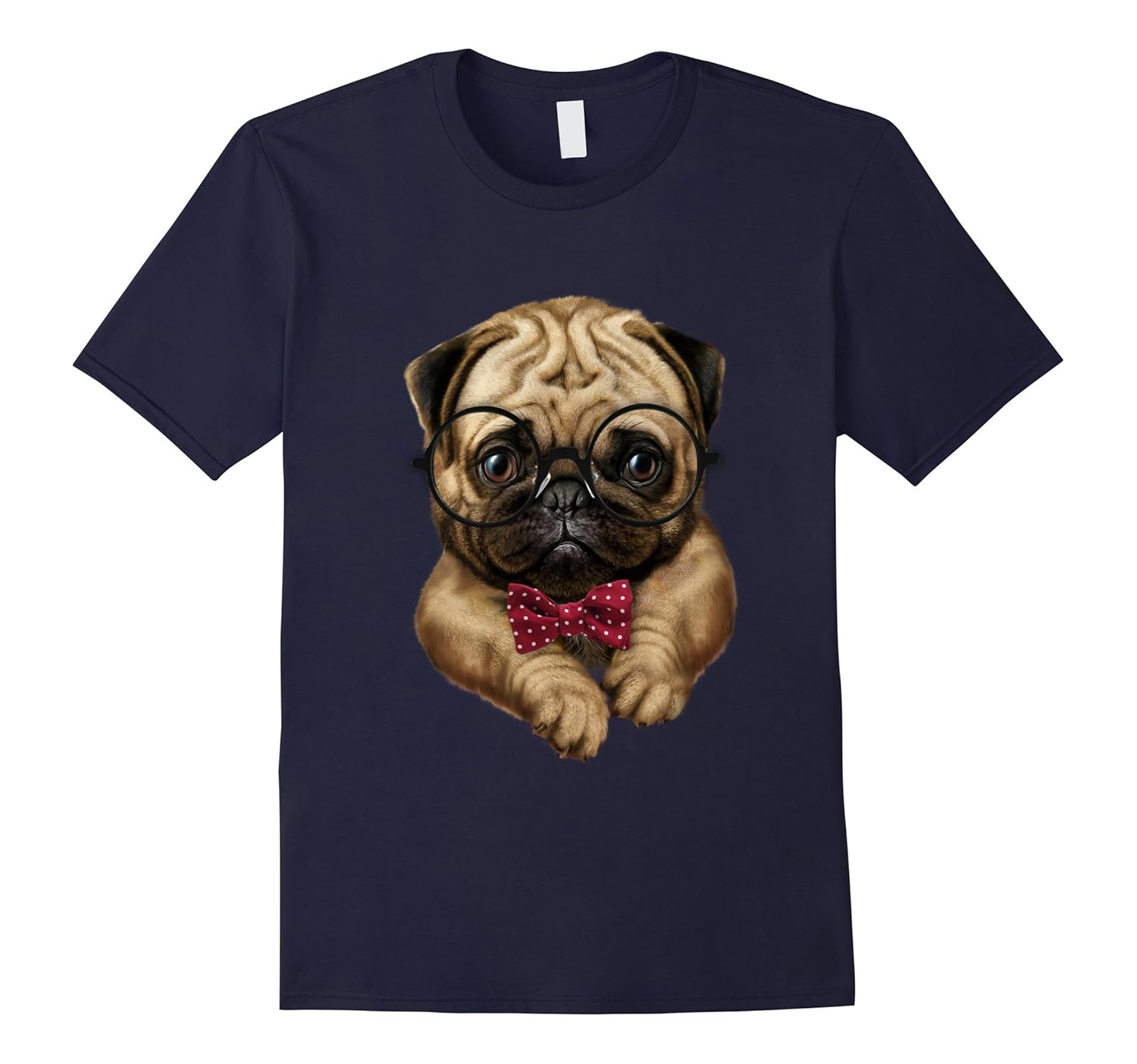 Pug in Round Eyeglass and Bow Tie, Dog T-Shirt-Rose