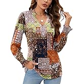 Rapbin Womens V Neck Puff Long Sleeve Button Down Tunic Blouses Fall Tops 2025 Ruffle Cuffs Dressy Casual T-Shirts
