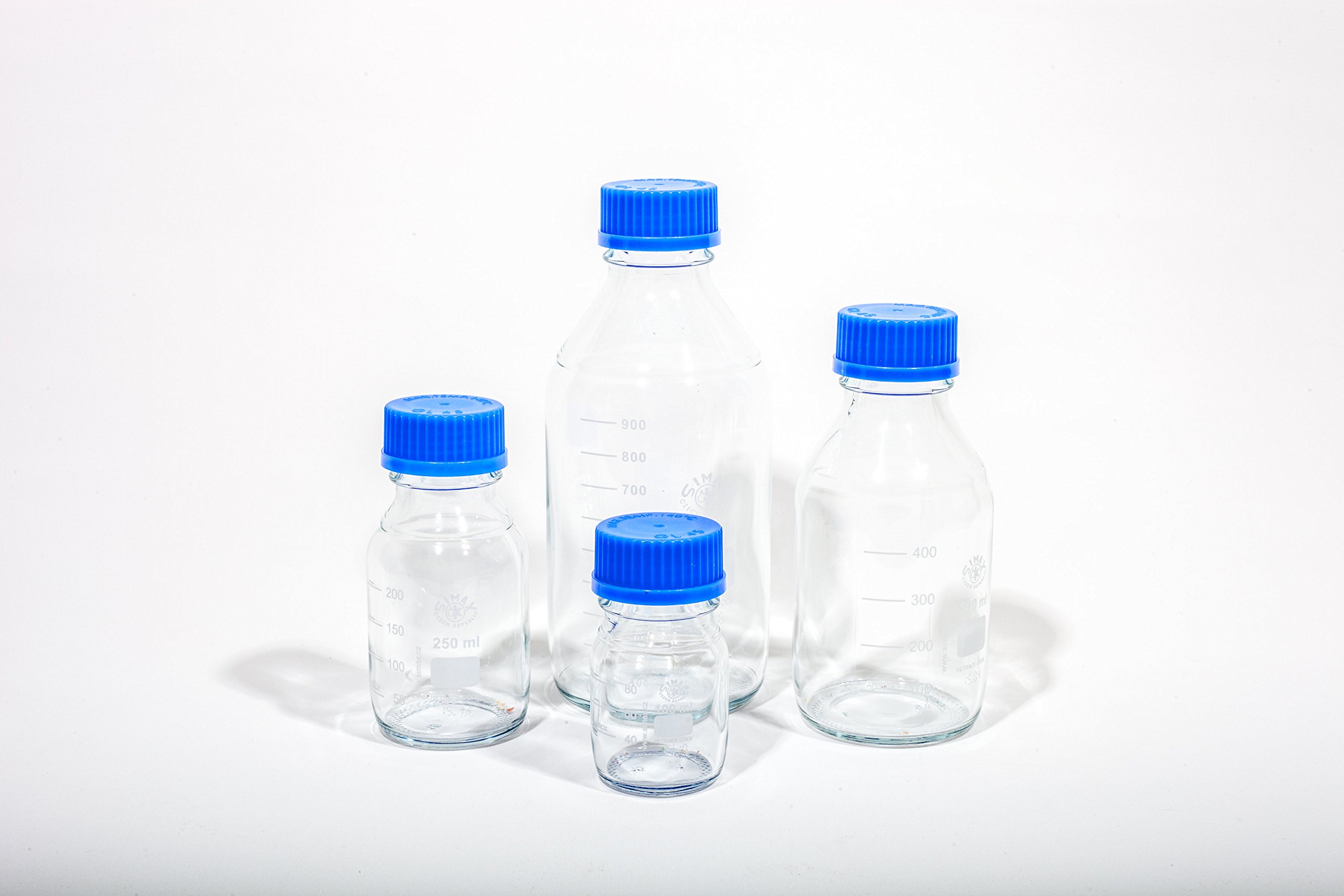 BOROSILICATE GLASS LABORATORY SIMAX REAGENT BOTTLE SET (1 EACH OF 100, 250, 500, 1000ML)