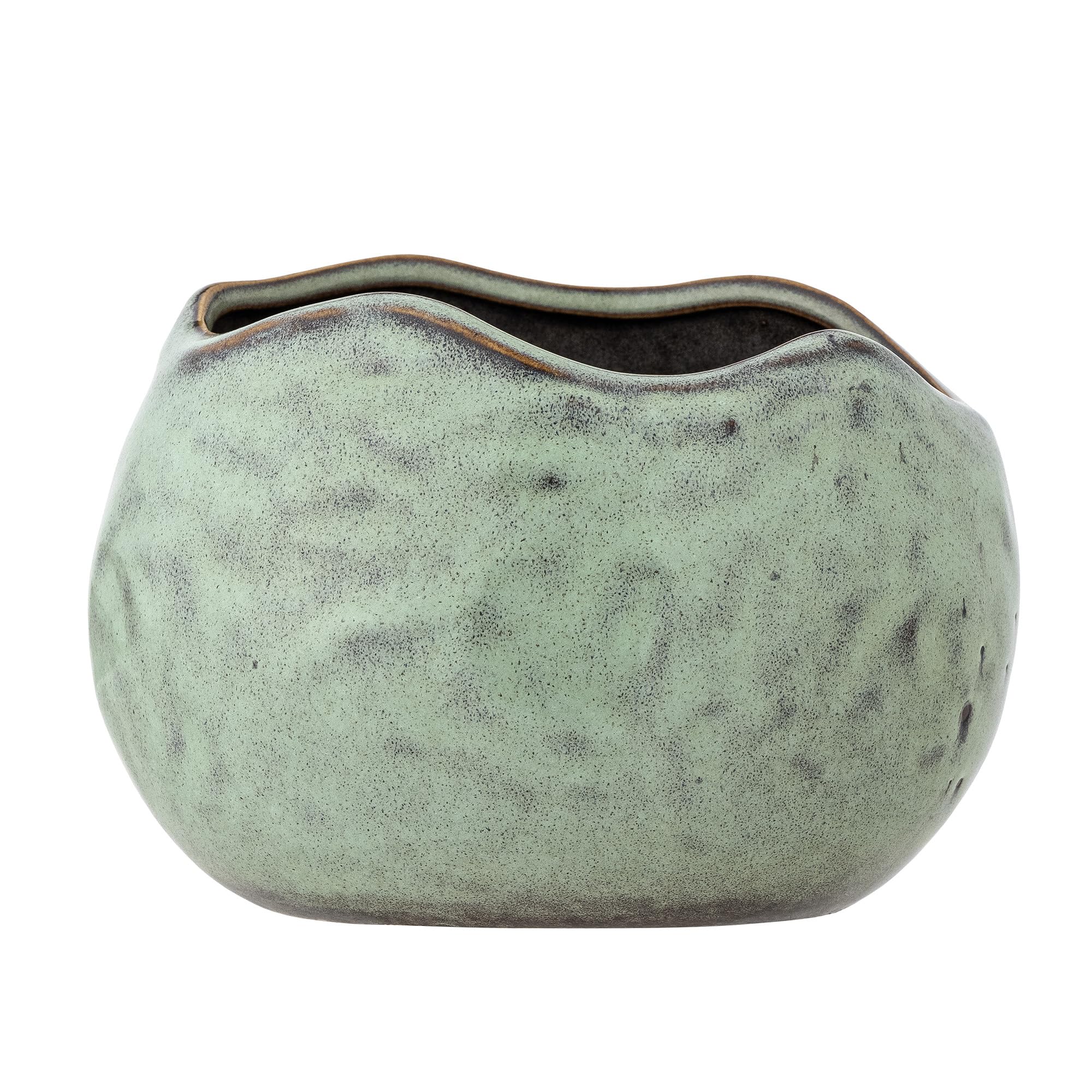 Bloomingville Green Stoneware Flowerpot, Part of the Pennie Collection, Organic Shaped Pot with Shiny Glaze, Great for Home Gardening, L16.5xH11xW13 cm, Slight Colour Variations May Exist, 82060776