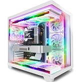 MUSETEX Y6 PC Case, Pre-Installed 7 Infinity Mirror PWM ARGB Fans, ATX Mid Tower Computer Case, Gaming PC Case with Type-C, 270&deg; Full View Tempered Glass, White